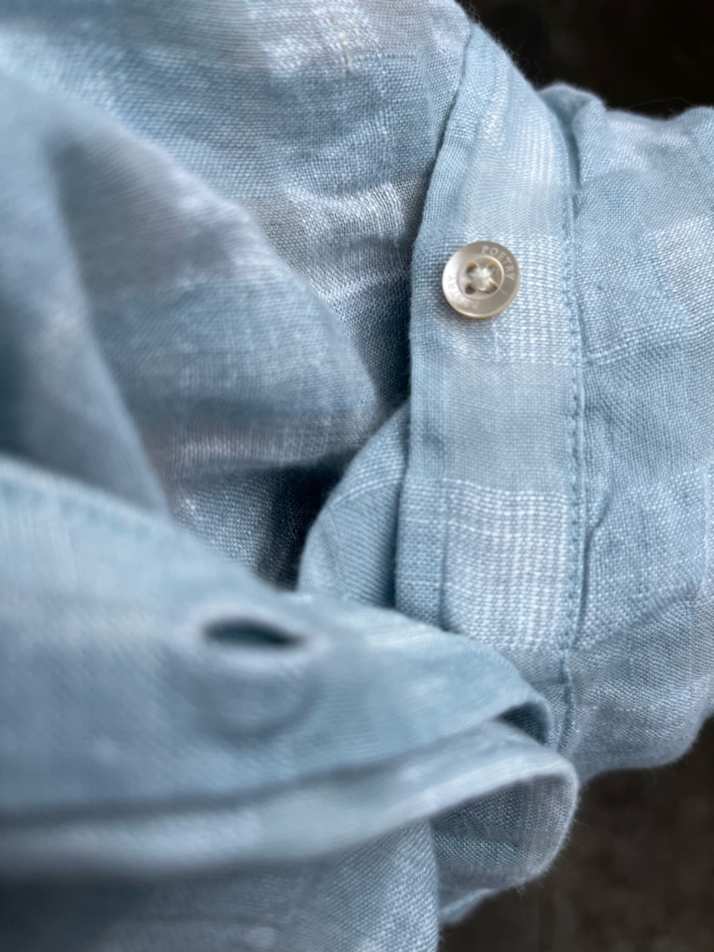 Poetry Light Blue Plaid Linen Cotton Blend Texured Jacquard Minimalist Blouse 8 - Picture 10 of 16